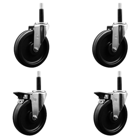 Service Caster 6'' Phenolic Wheel Swivel 3/4'' Expanding Stem Caster Set 2 Brakes, 4PK SCC-EX20S615-PHR-2-PLB-2-34